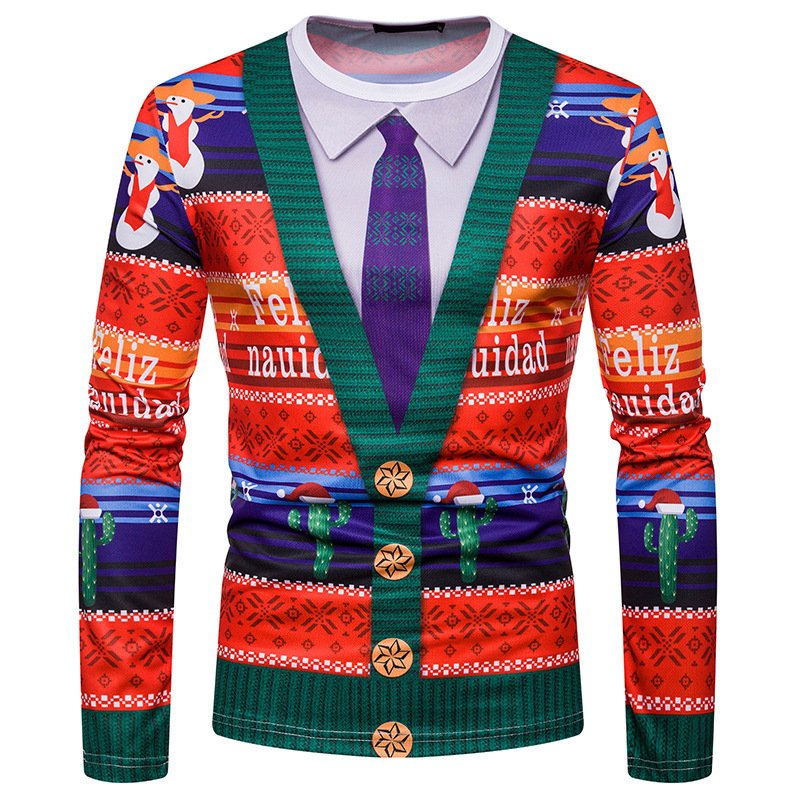 New 3D personality printing fashion men's Christmas long-sleeved T-shirt CT474