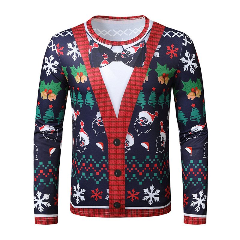 New 3D personality printing fashion men's Christmas long-sleeved T-shirt T39